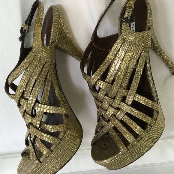 ALLIGATOR PRINT EMBOSSED VERA WANG BURNISHED GOLD SZ 7.5 GOLD - Picture 3 of 11